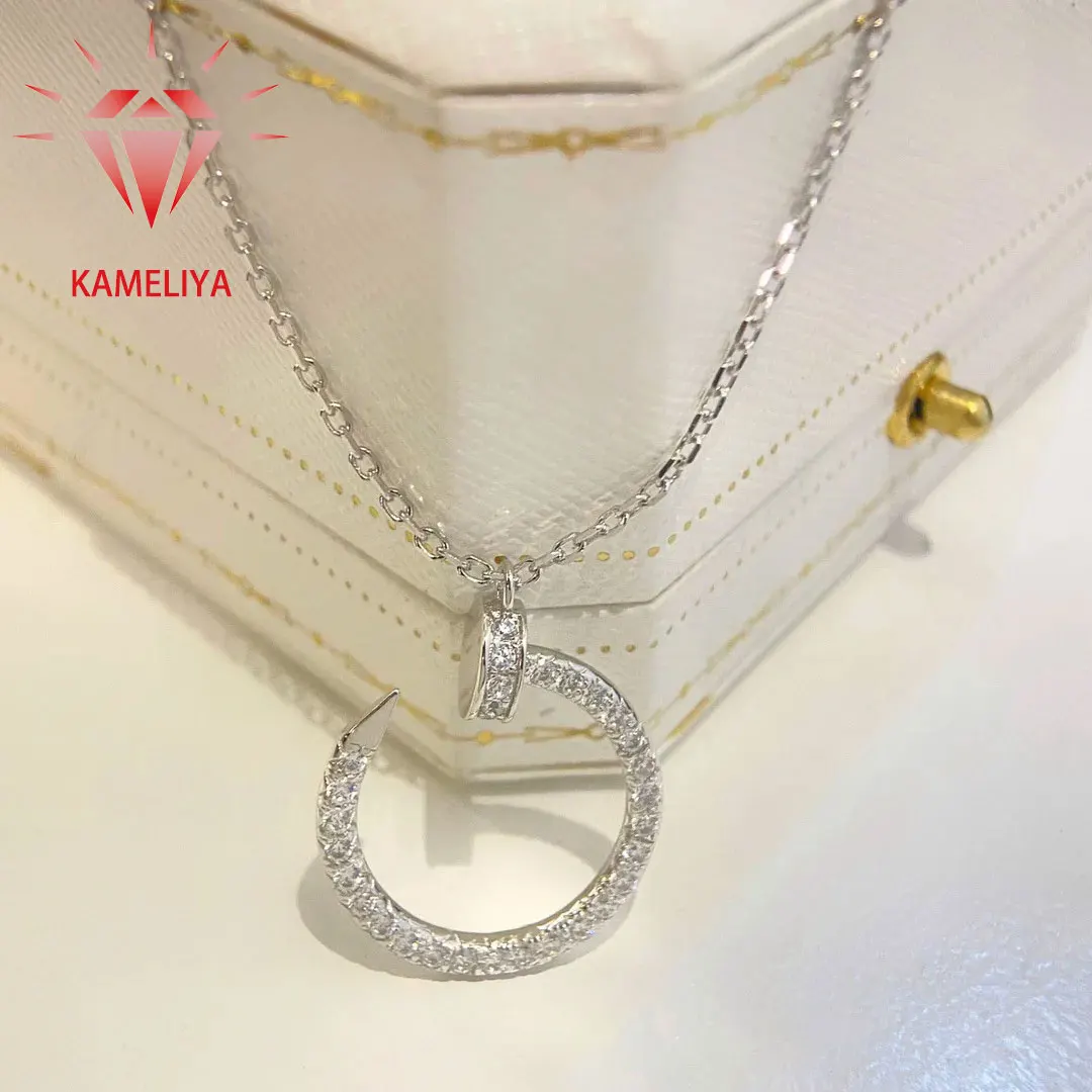 

KAMELIYA S925 Sterling Silver Nail Pendant Necklace for Women 18K Rose/White Gold Plated Clavicle Chain Party Trendy Jewelry