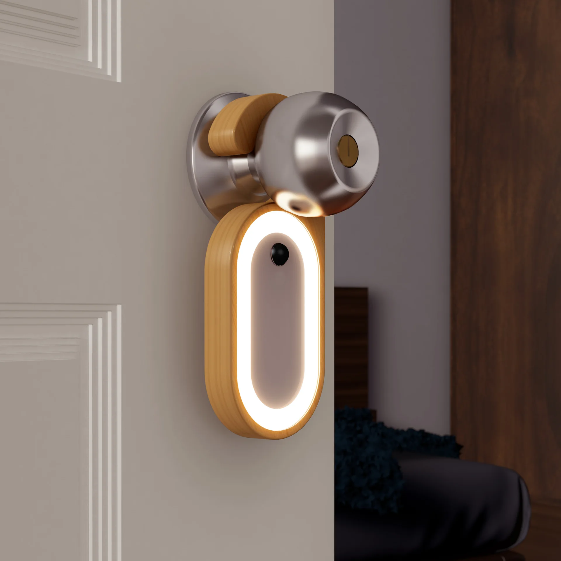 Portable Wooden LED Night Light With Message Area Auto Human Induction Lamp For Entrance Corridor Bedside Lighting