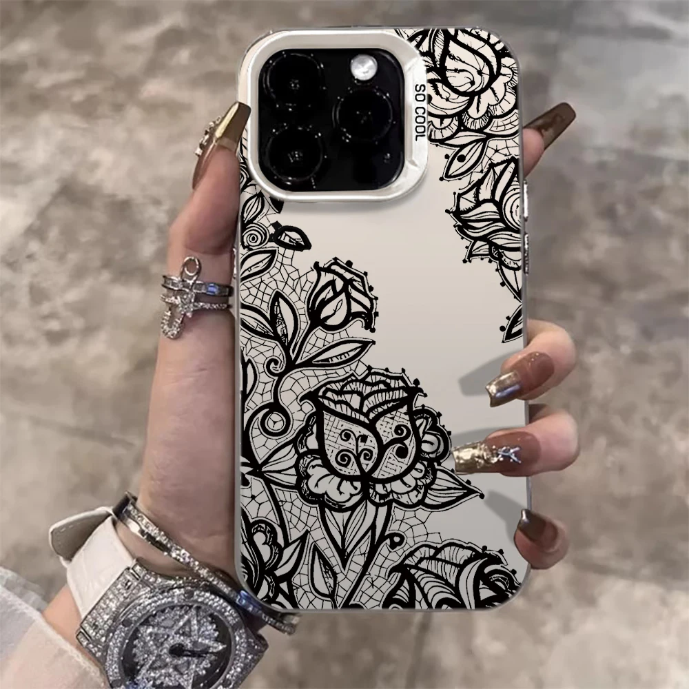 Luxuriöse Spitzenblumen-Hülle für iPhone 16 17 15 Pro Max Hüllen iPhone 17 11 12 13 ProMax 14 15 16e Plus 8 XS XR Stoßfeste IMD-Hülle – Detail 6