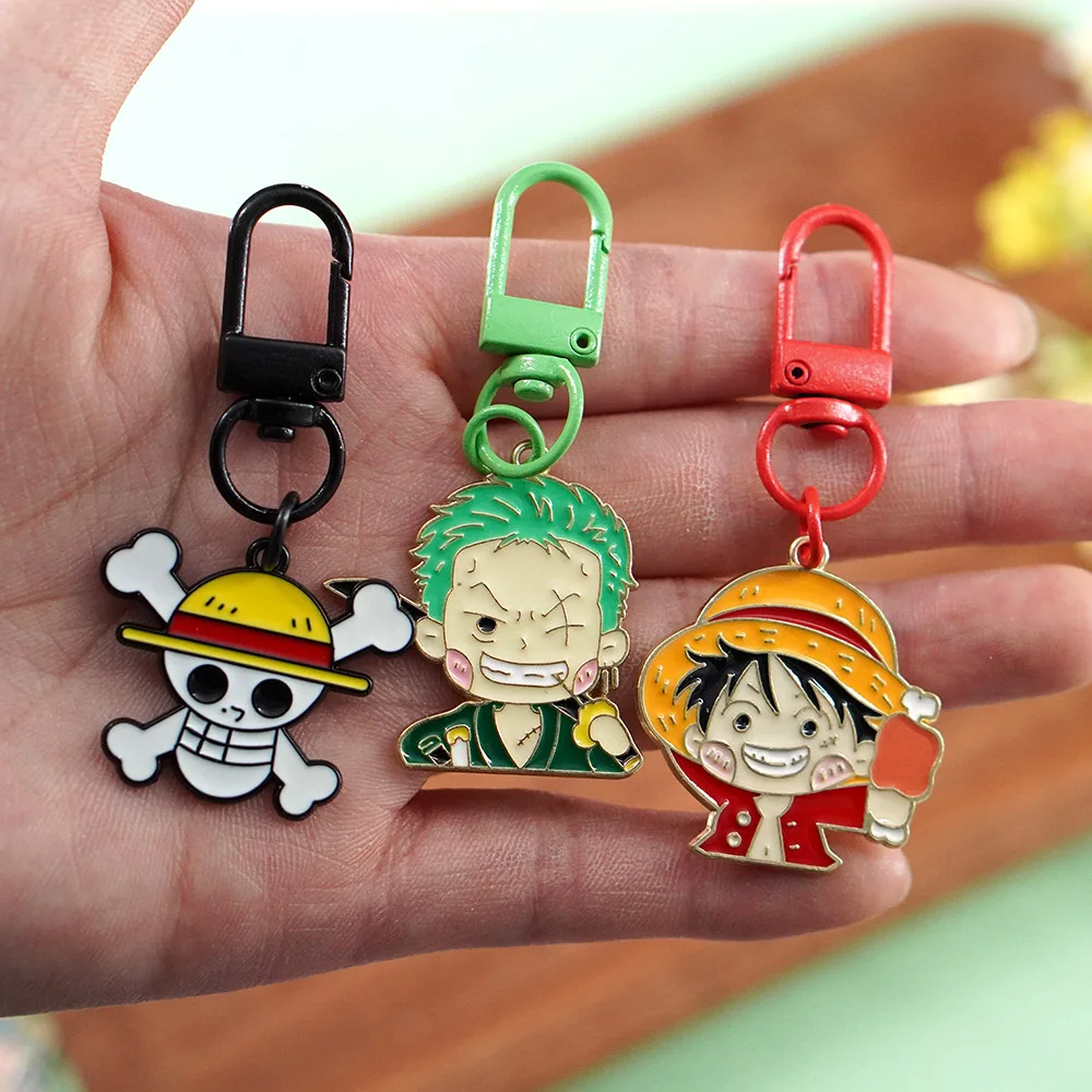6Pcs One Piece Anime Keychains Luffy Zoro Nami Sanji Chopper Enamel Key Ring Bag Pendant view 4