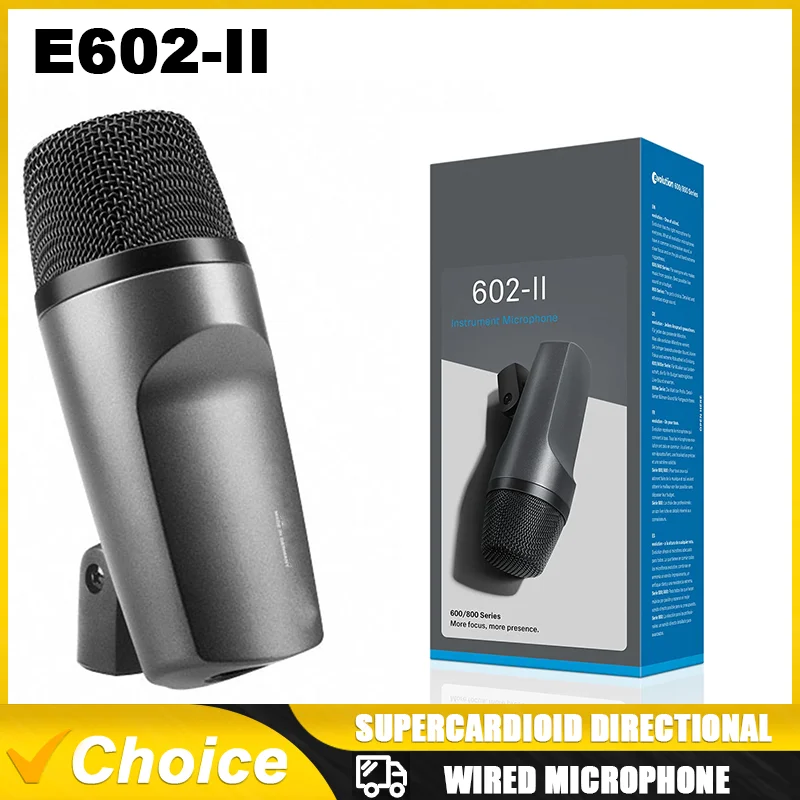 E602-II E602 TOP Bass Drum Instrument Microphone with Clip Arm Mount for Low-frequency Instrument Guitar Recording Live Karaoke