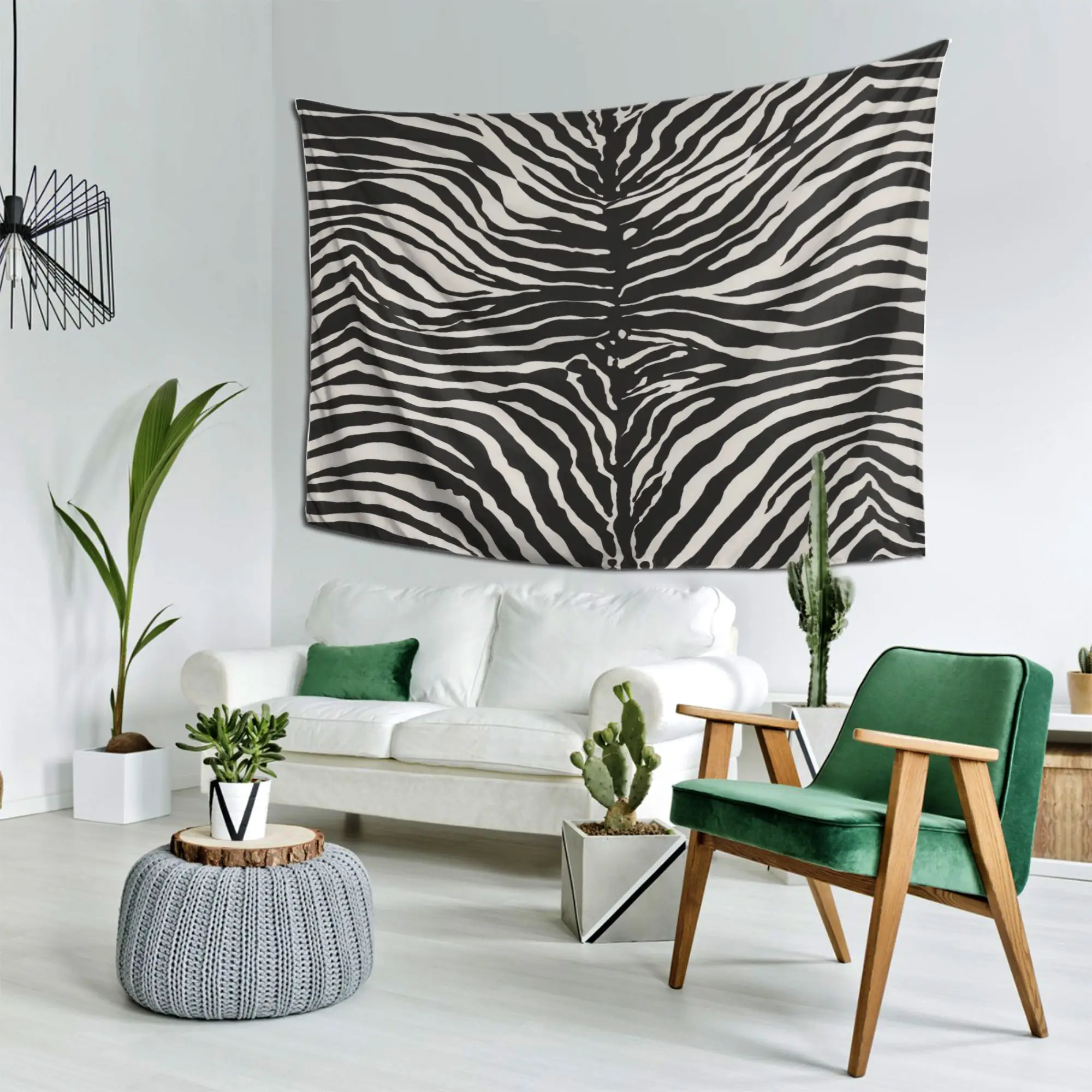 Abstract Black and White Zebra Print Tapestry Wall Hanging Boho Polyester Decor Modern Striped Geometric Artwork for Living Room