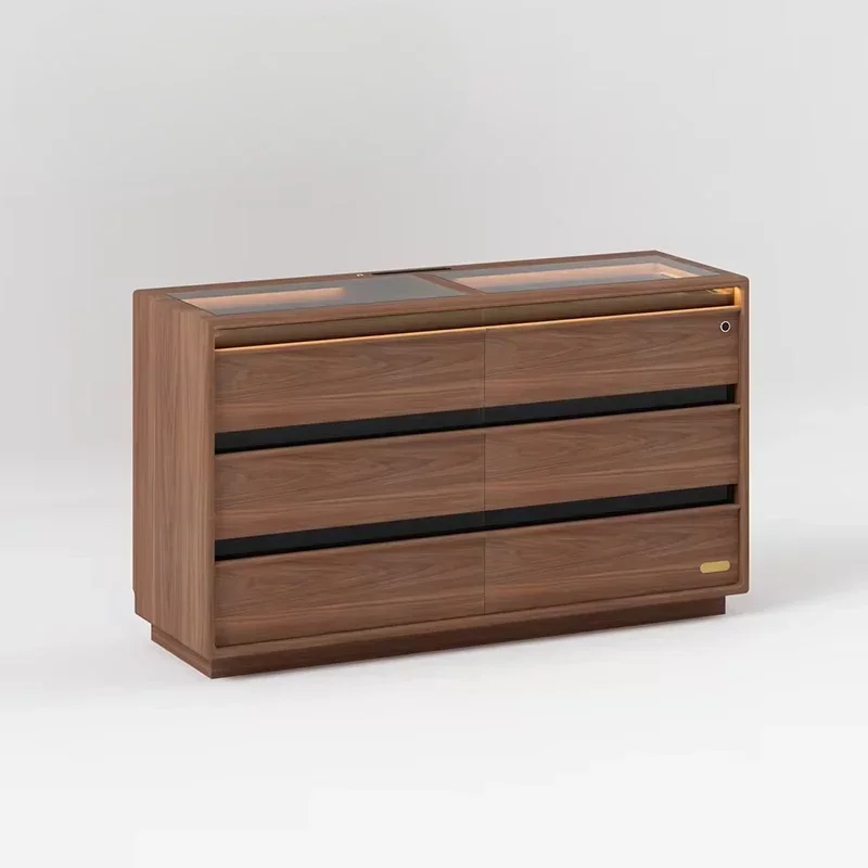 

N Nordic Minimalism Black Walnut Solid Wood Storage Chest of Drawers Bedroom Fingerprint Lock Jewelry Storage Cabinet