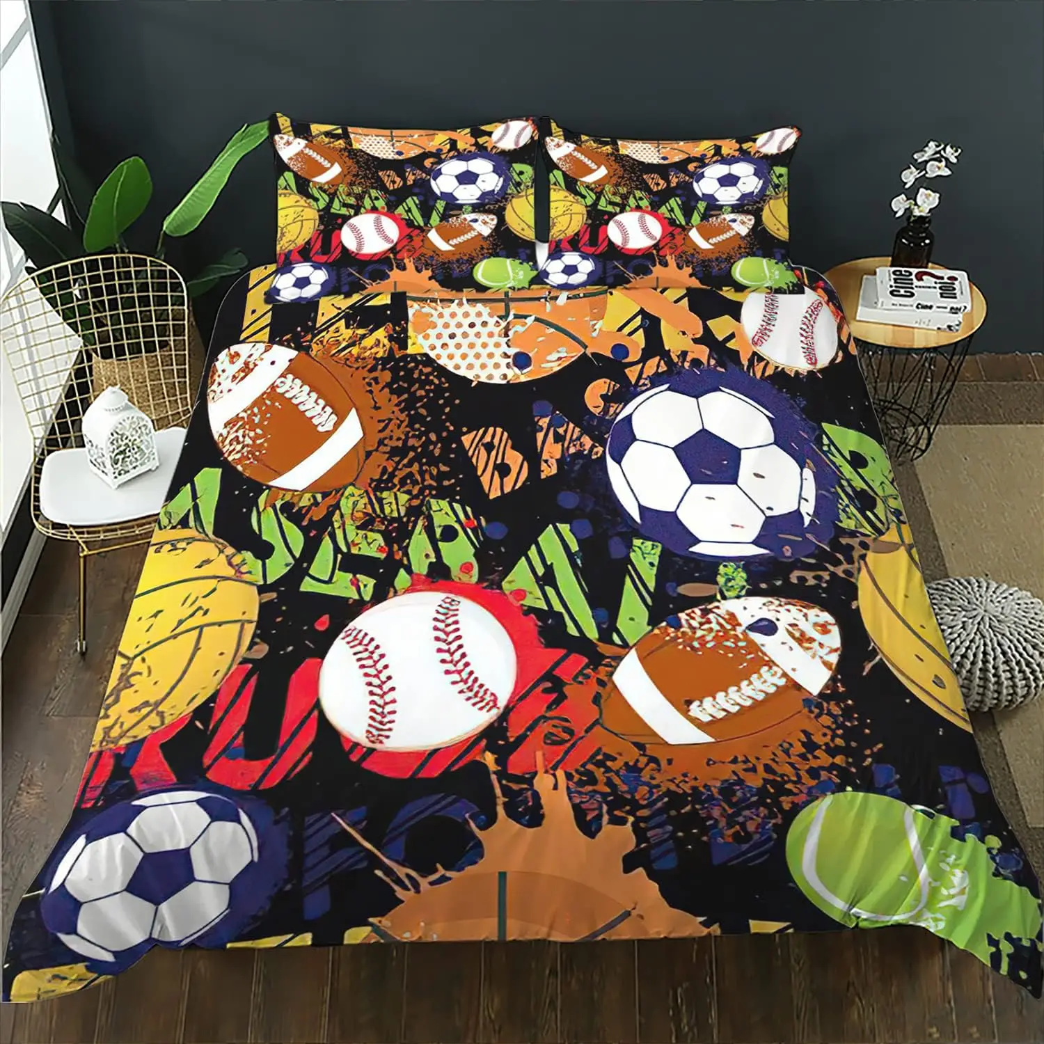 

Teen Boys Sport Themed Football Bedding Set Duvet Cover Basketball Theme Comforter Cover with Sporty Design for Youth Bedrooms