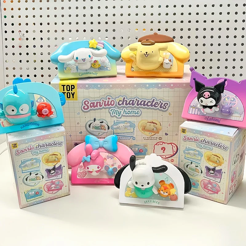 Sanrio My Home Refrigerator Patch Series Box Hello Kitty Cinnamoroll Melody Pochacco Cartoon Pvc Collection Model Toys Gift