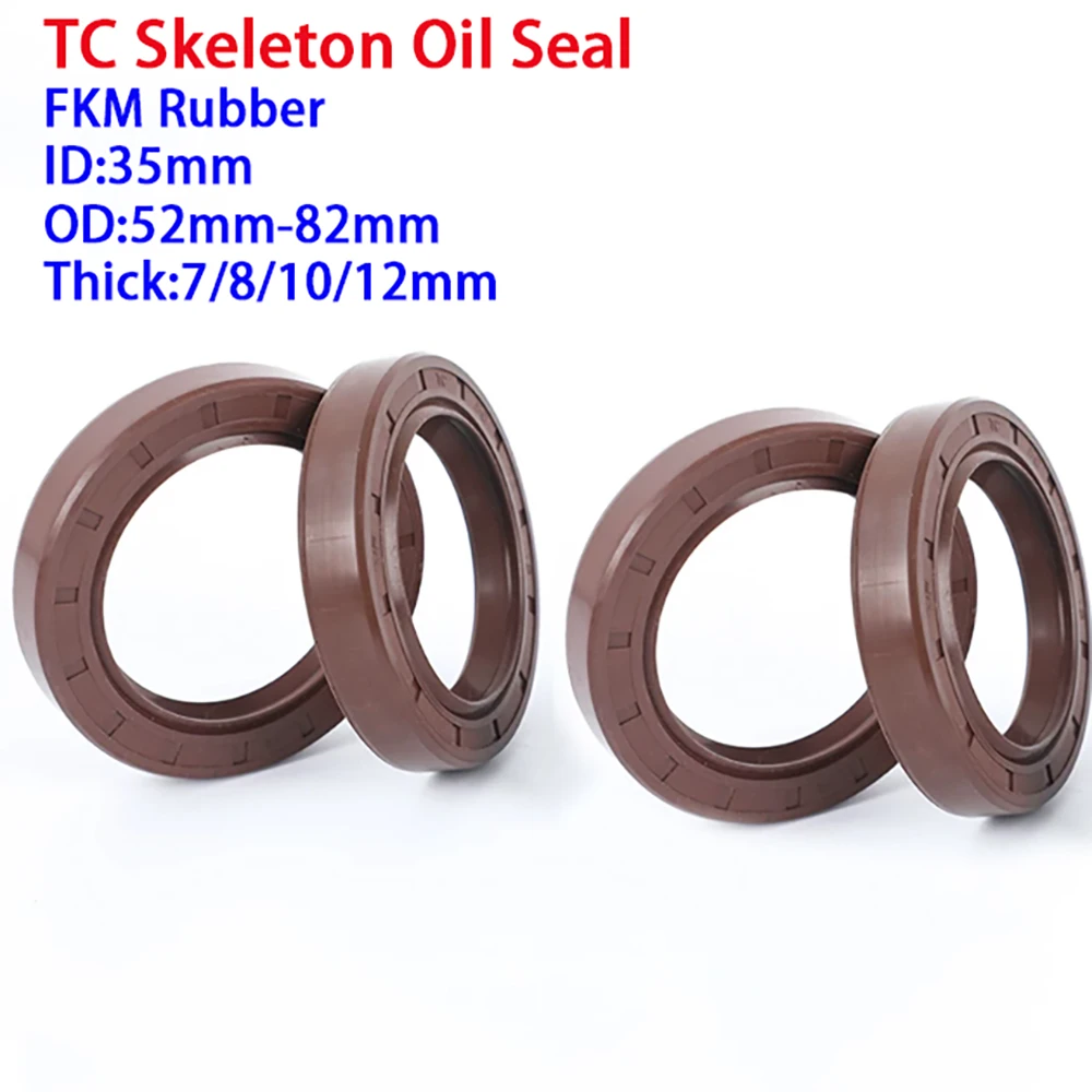 TC/TG4 Skeleton Oil Seal Brown FKM Rubber Oil Seal High-Temperature Wear-Resistant Seal Ring ID 35mm OD 52-82mm Thick 7-12mm