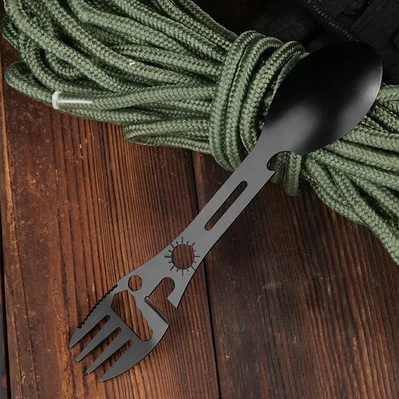 1PC 8in1 Multifunctional Whistle Knife Outdoor Camping Survival Spork Kitchen Multifunctional Wrench Bottle Opener Spoon