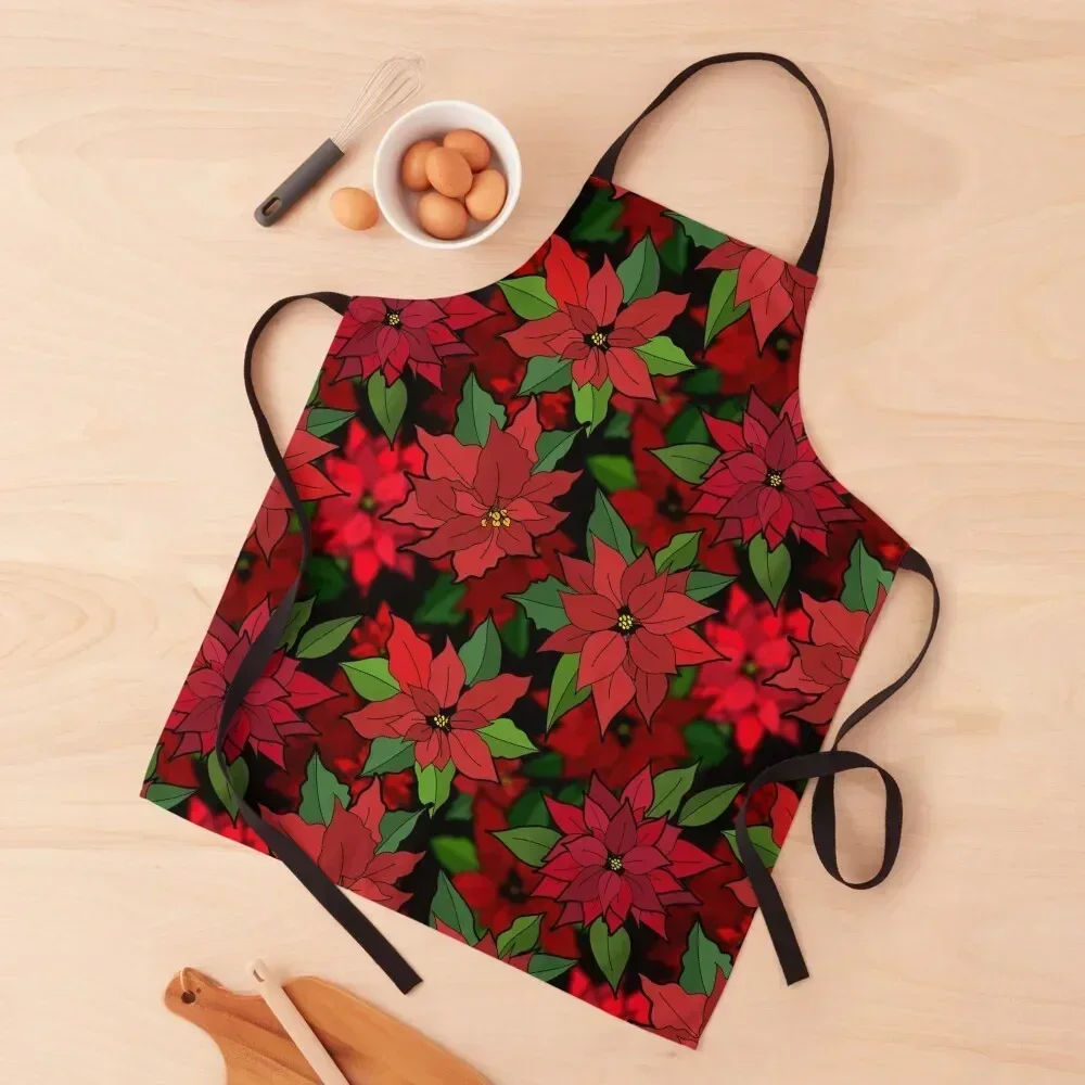 

Poinsettias Apron Kitchen Chef Hairdressing Hairdresser Accessories Utensils For Kitchen Kitchens For Men Apron