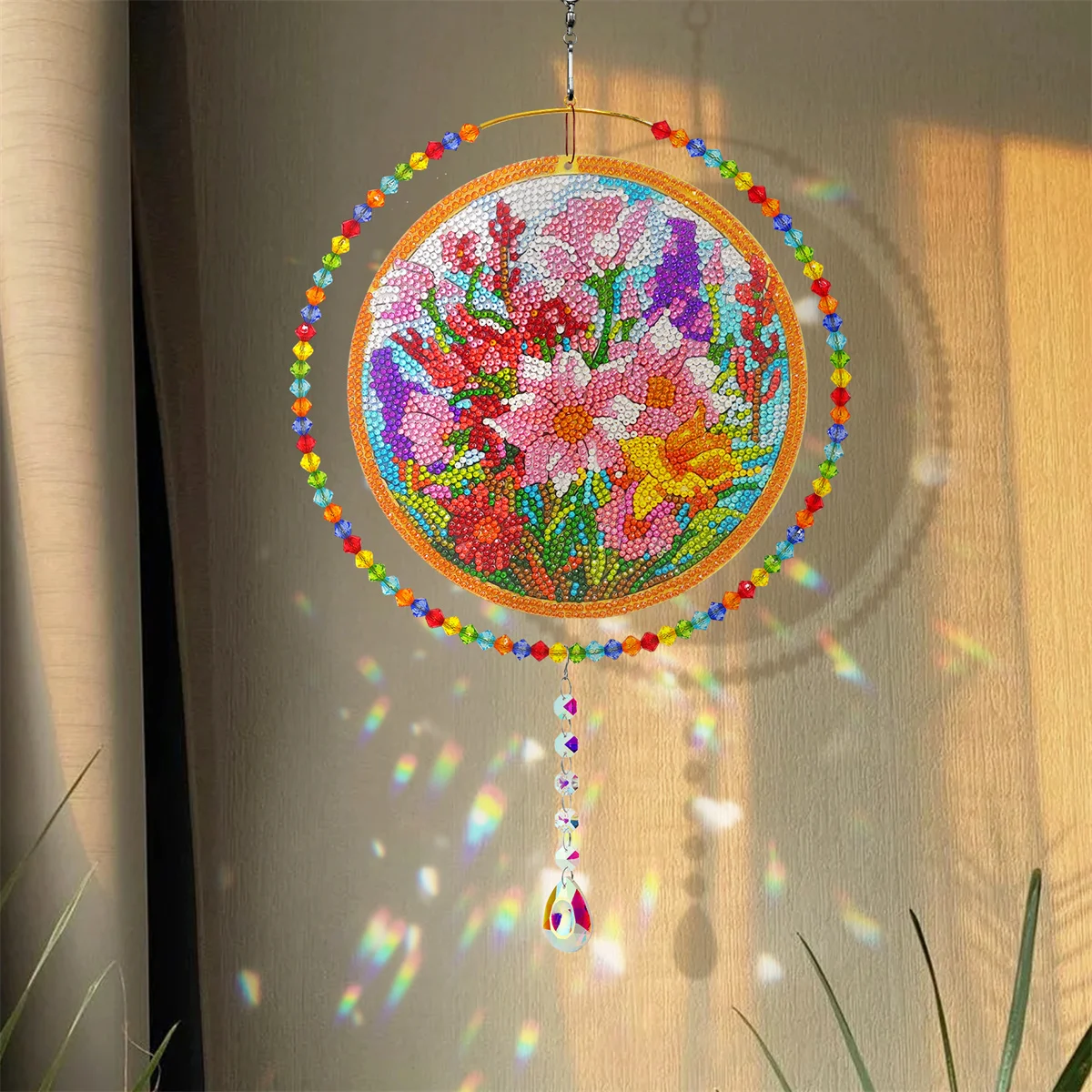 Diamond Painted Flower Ring Brand Wind Chime Diy Rhinestone Embroidery Stitching Kit Home Christmas Decoration Pendant Art Gift