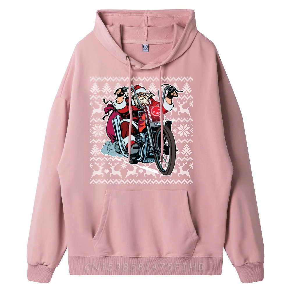Santa On Motorcycle Ugly Christmas Sweater Graphic Tee Hoodie Men's Hoodie Camisa Feminist