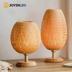 Bamboo Weaving Table Lamp Creative Handmade Rattan Bedroom Restaurant Bedside Desk Lights Chinese Pastoral Retro  Table Light