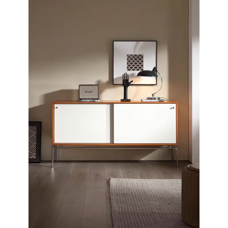 

Simple medieval dining side cabinet Stainless steel locker Living room retro storage wall integrated cabinet Small apartment TV