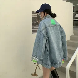 Denim Jacket for Women 2024 Loose Single Breasted Turn Down Collar Long Sleeve Jacket Casual Vintage Female Loose BF Jean Coat