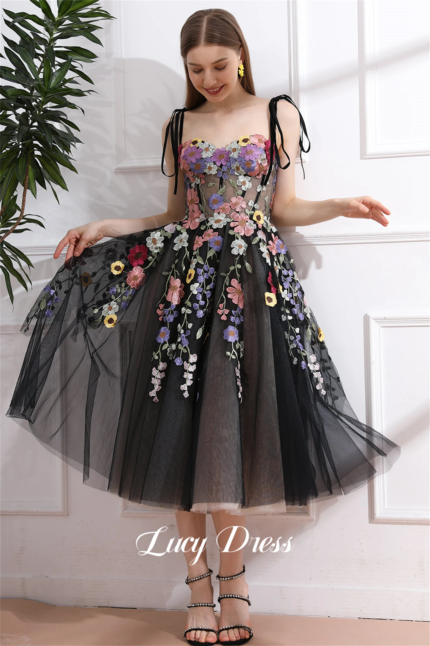 Lucy Party Dress Line A Medium Length 3D Flowers Cocktail Prom Dresseses Elegant Luxury Occasions Dresses 2024 Women Wedding