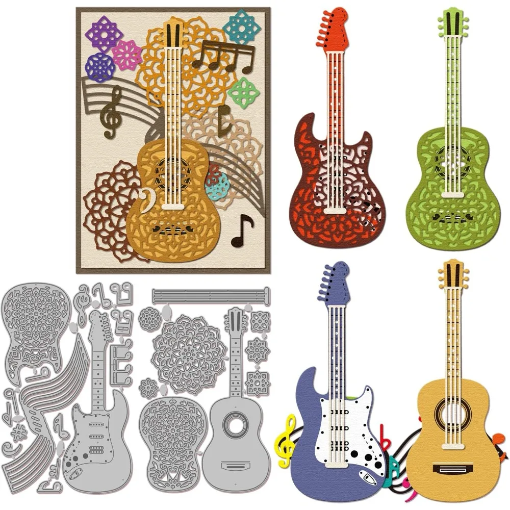 Mandala-Gitarren-Stanzformen für DIY Scrapbooking, Metallnotizen, Schnittform, Stab, Stanzformen für die Kartenherstellung, Prägung, Fotoalbum