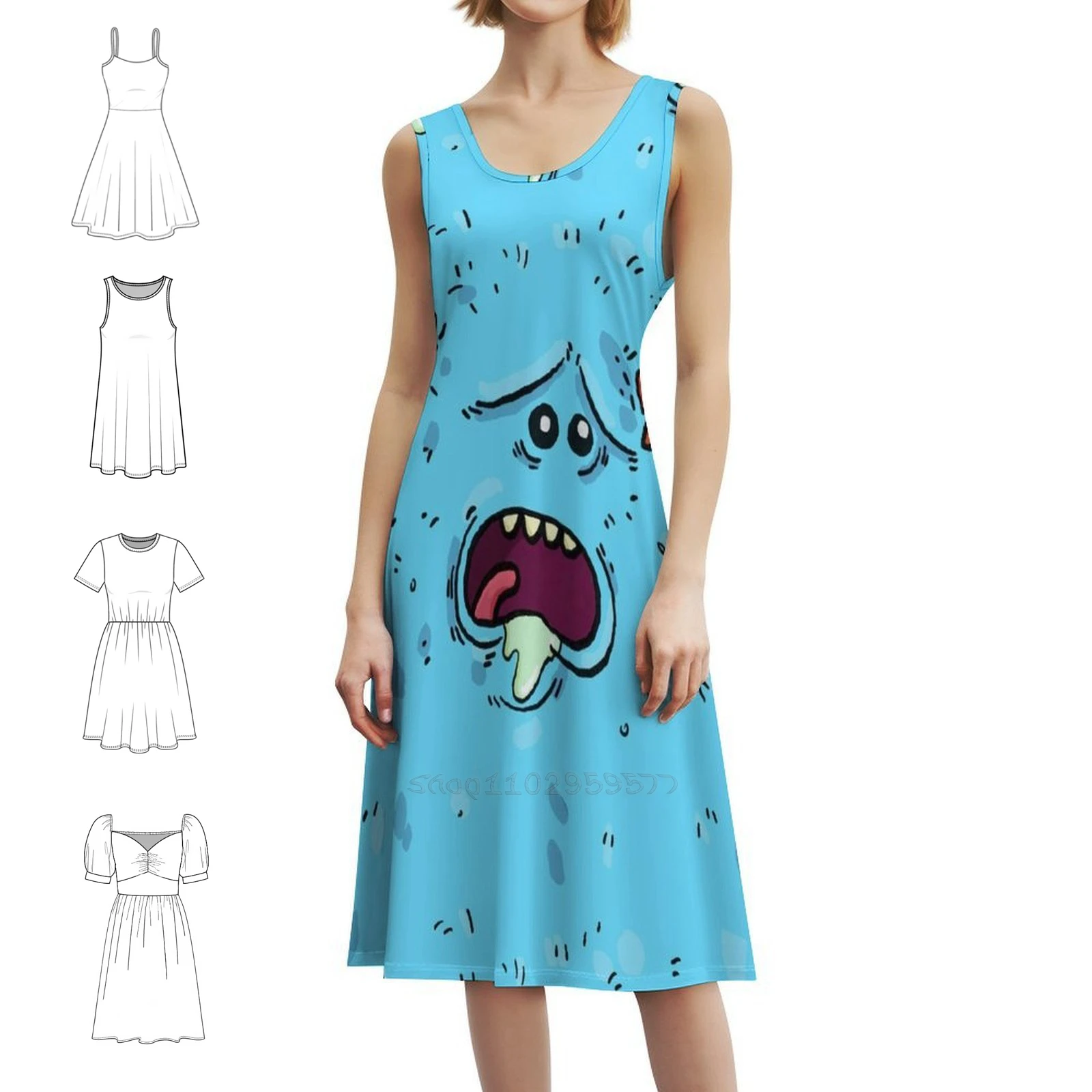 فستان Mr Meeseeks المثير للإجازات لكامل الوجه للنساء فستان قصير لحفلات الشاطئ وأعياد الميلاد Mr Meeseeks الموسم 4 Tristan Klein Woman #1