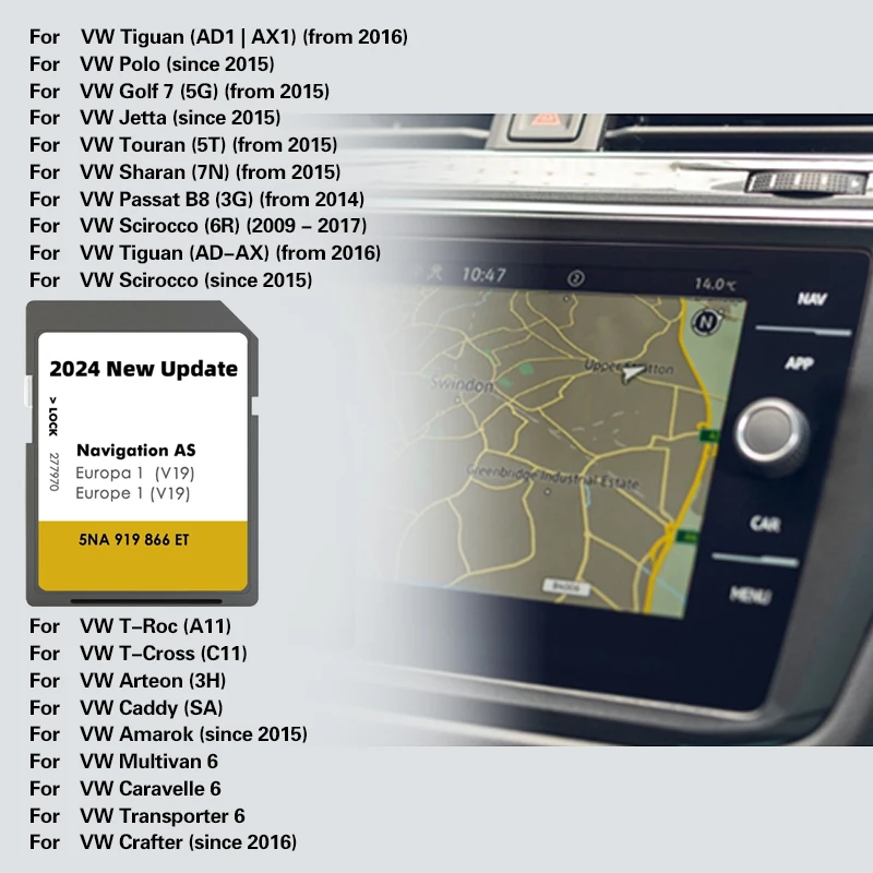NEW for VW Discover Media Navigation AS V19 Map UK Europe 2024 Sat Nav SD Card 32GB