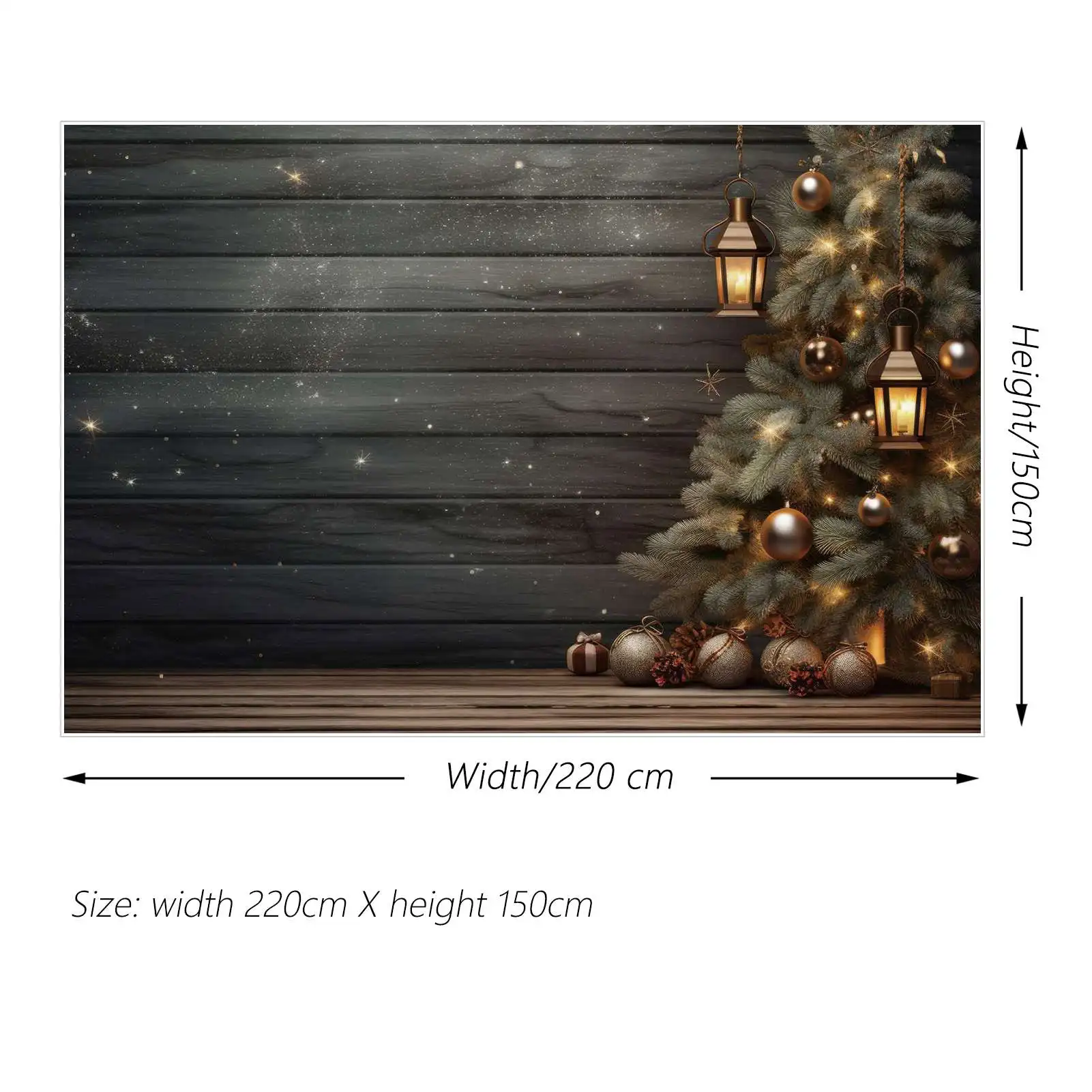 MOON.QG-telón de fondo de árbol de Navidad, decoración de lámpara dorada, tablón de madera, pared, suelo, fotografía de fondo, Banner de fiesta personalizado, cabina de fotos