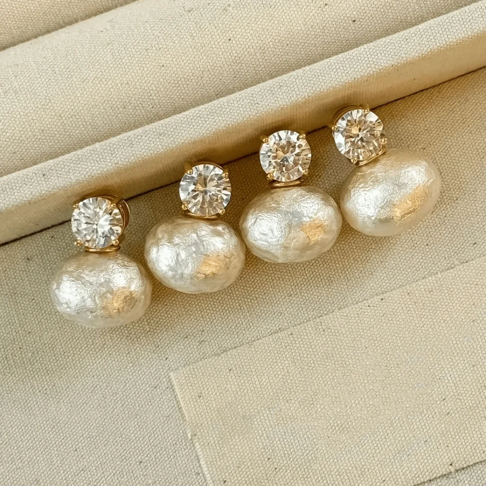 

Simple Sweet Pearl Studs Elegant Light Luxury Zircon Stud Classic Crystal Drop Earrings Party