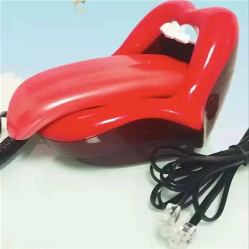 Mostrador de tom/pulso, mini telefone fixo com fio, língua engraçada, alongamento de lábios com indicador LED