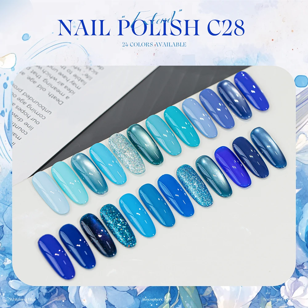 Vendeeni 24 Farben Hochpigmentiertes Blaues Gel-Nagellack-Set, Reine Farben, Glitzer, Katzenaugen-Effekt, Gemischter UV-Soak-Off-Gel-Lack mit Display – Detail 9