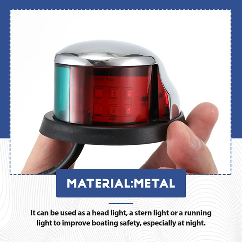 

B0a-t1Pcs 12V Navigation Lights LED Zinc Alloy Bow Light Marine Boat LED Red Green Pontoons Sailing Signal