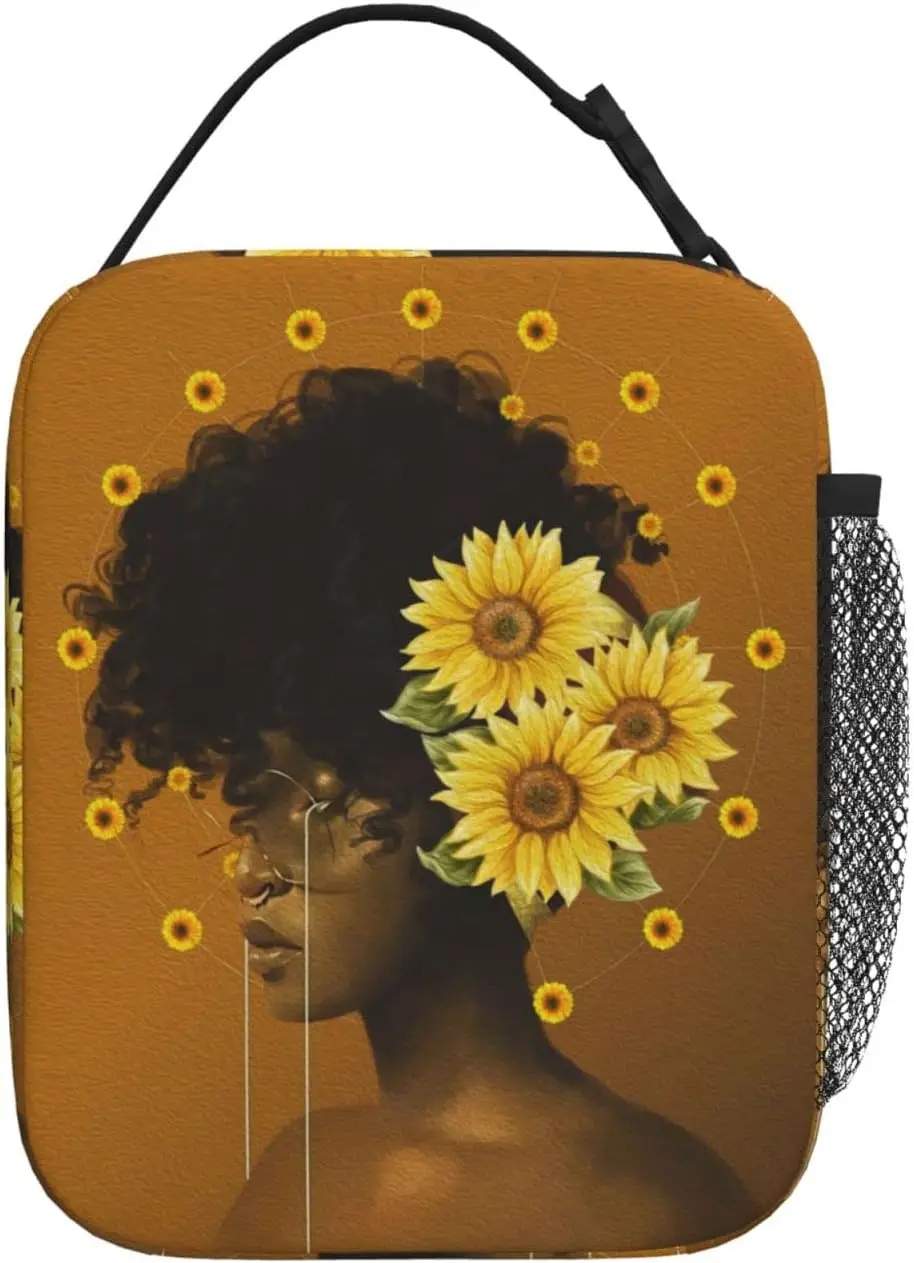 African American Woman Lunch Bag Afro Black Queen Heat Insulated Lunch Box Leakproof Durable Portable Reusable Handbags Tote