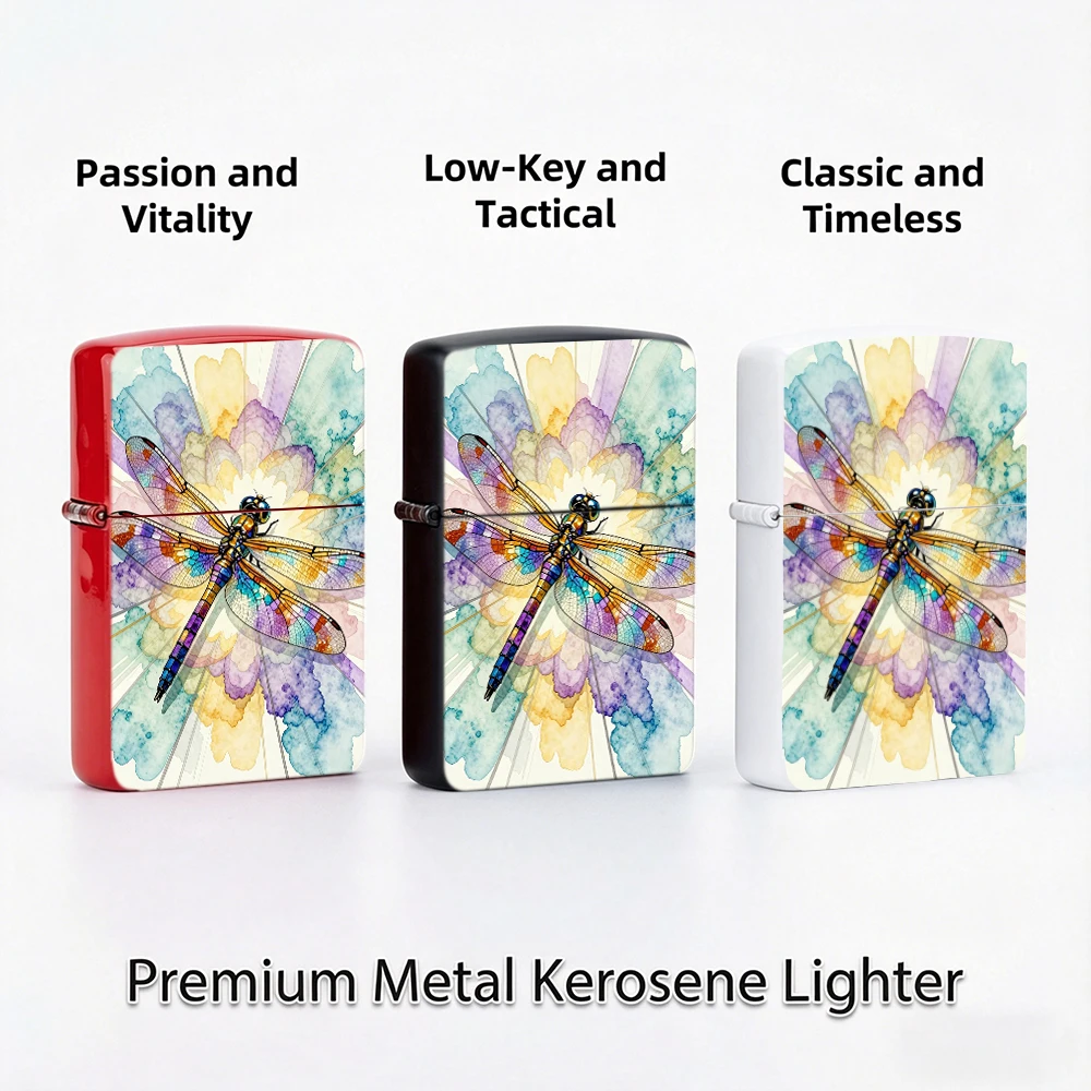 Vintage Flip Top Lighter lighters vintage Colorful Dragonfly Stained Glass Style Watercolor Art Print lighters for smokers