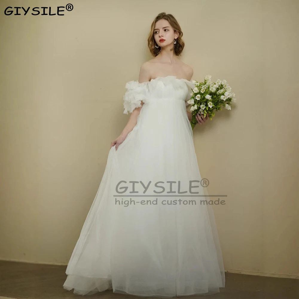 

GIYSILE Customized Simple Off Shoulder Wedding Dresses Photoshoot Pleated Taffeta Bridal Gown Floor Length A Line Corset Vestido