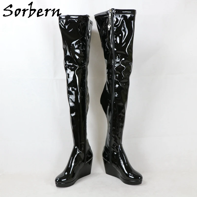 Sorbern Black Matte Knee High Women Boots With Pockets Pointed Toe Block High Heel Buckle Straps Custom Color