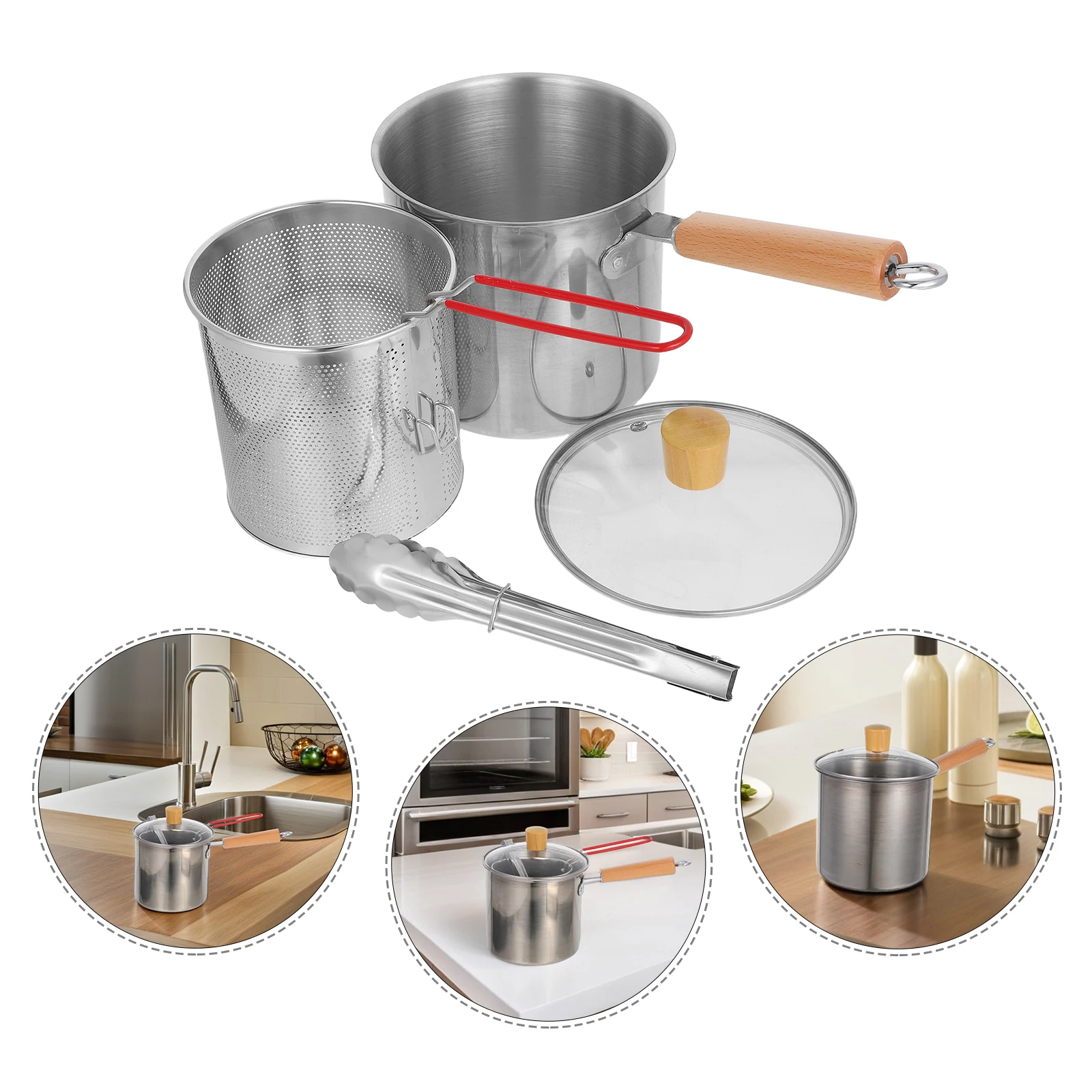 

3L Stainless Steel Deep Pot With Basket Home Kitchen Oil Frying Pot With Filter Basket For Frying Boiling Stewing Fish Fryer