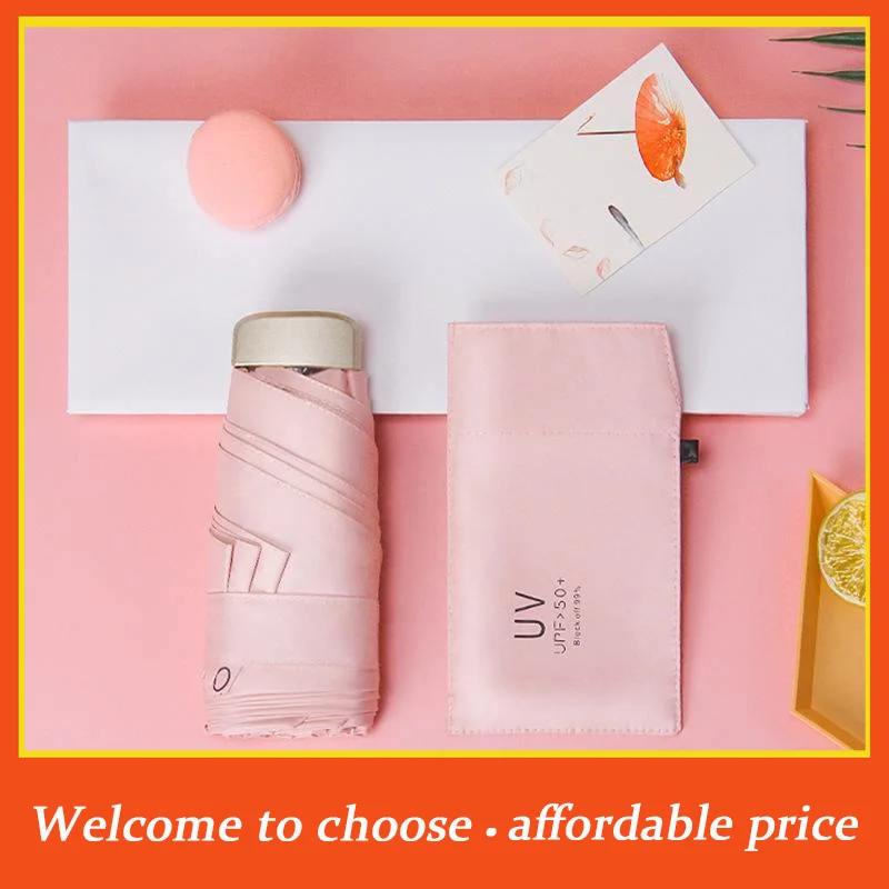{}1pc new Mini Pocket Foldable Umbrella UPF 50 Plus UV Protection Ultra Light For Daily Commute Travel