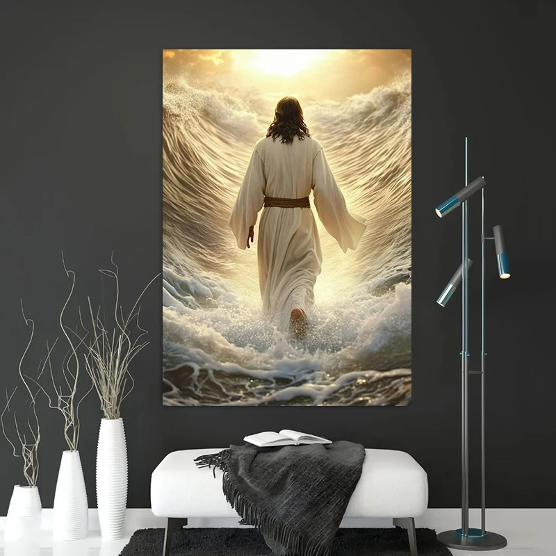 

Jesus Walking on Water Canvas Prints, Modern Character Canvas Paintings for Living Room, Bedroom Home Decoration