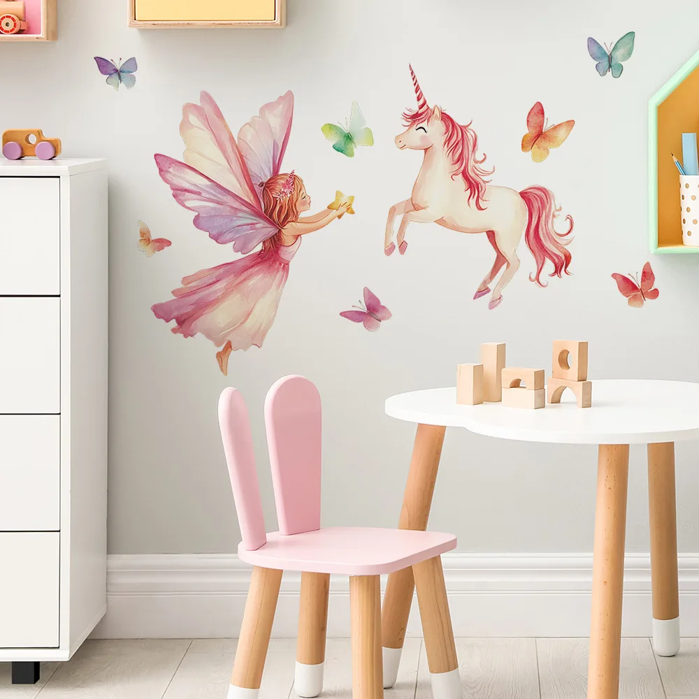 Girl Unicorn Vinyl Child Wall Stickers For Kids Room Decor Wall Decor Adhesive Wallpaper Furniture Sticker Bedroom Accessories