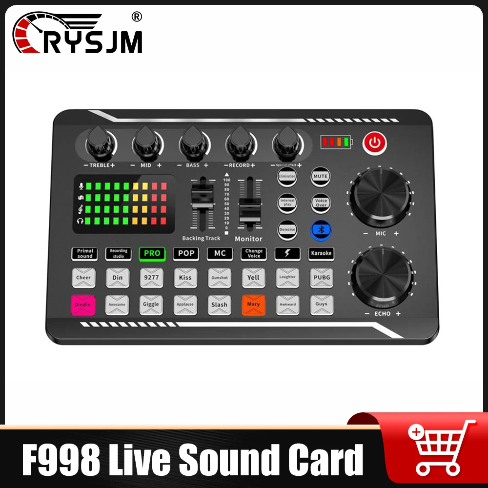 F998 لايف كارت الصوت جهاز مزج الصوت DJ تأثيرات مغير الصوت بلوتوث متوافق للبث المباشر الغناء تسجيل الموسيقى #1