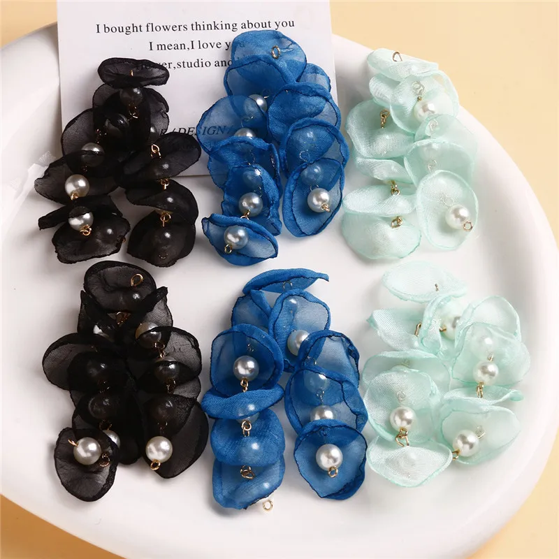 Min order 20pcs/lot color Gauze petals decoration handmade tassels charms diy jewelry earring/garment pendant accessory