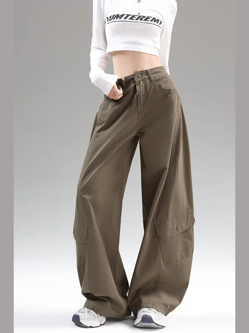 Amerikanischen Retro Military ein Breite Bein Jeans Frauen Sommer Neue Lose Drapierte Banana Messer Hosen Hohe Taille Casual Sle