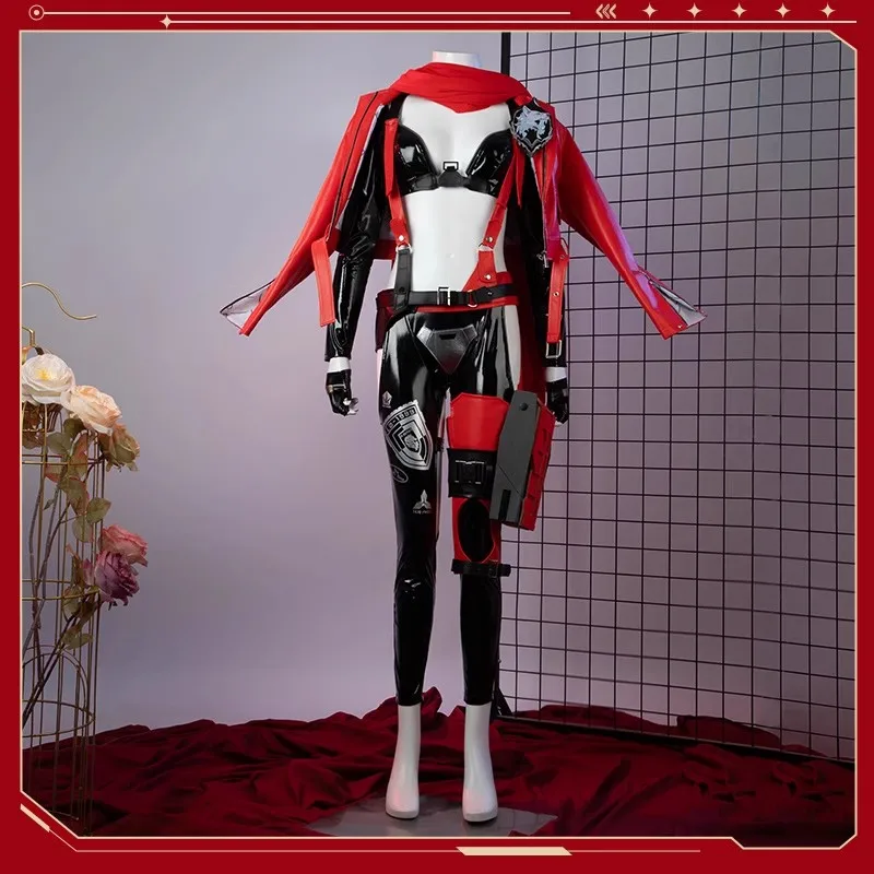 Game NIKKE The Goddess of Victory Cosplay Women Costumes Red Hood Sexy PU Uniform Suit Jacket Top Pants Scarf Accessories Props