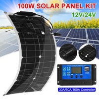 Flexible Solar Panel Battery Charger Kit 100W  Complete 10-60A Controller Solar Cells for Car Yacht RV Boat Moblie Phone Charger