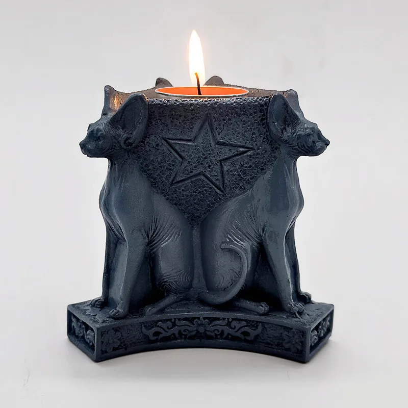 New silicone mold, three sided black cat candle holder, DIY concrete resin gypsum mold, Halloween decoration tools