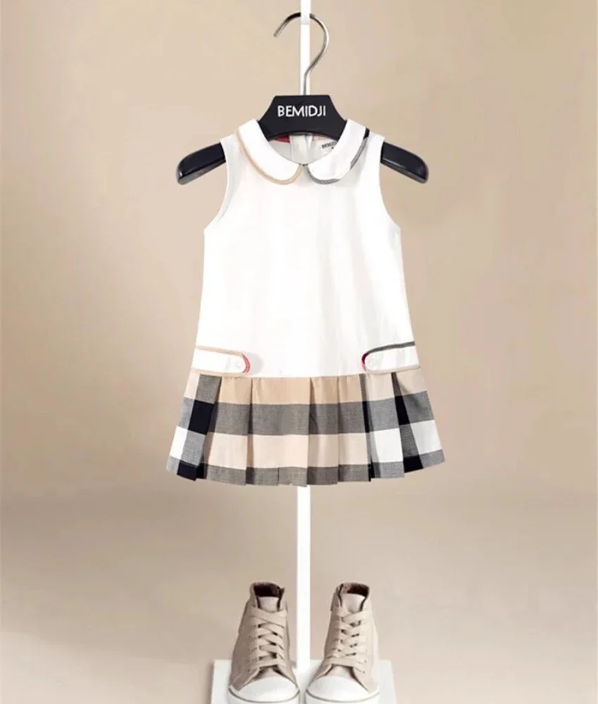 Girls Dress Summer Toddler Kids Cotton Dresses Fashion Baby Pleated Dress Lovely Children Clothes Turn-down Collar Girl Tennis