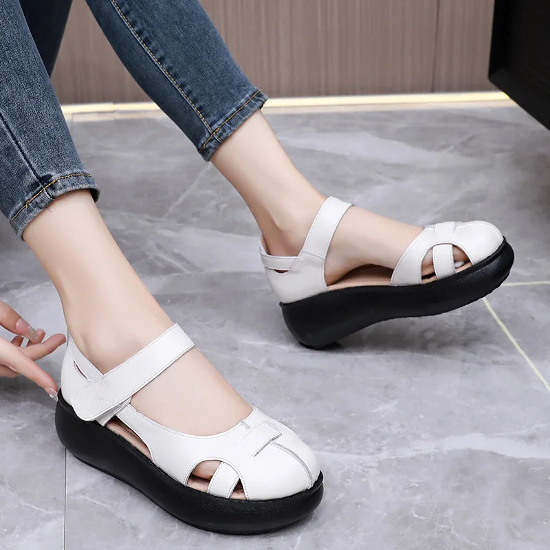 GKTINOO High Quality Platform Sandals Women 2024 Genuine Leather Non Slip Wedges Sandals Summer Round Toe Female Shoes Handmade