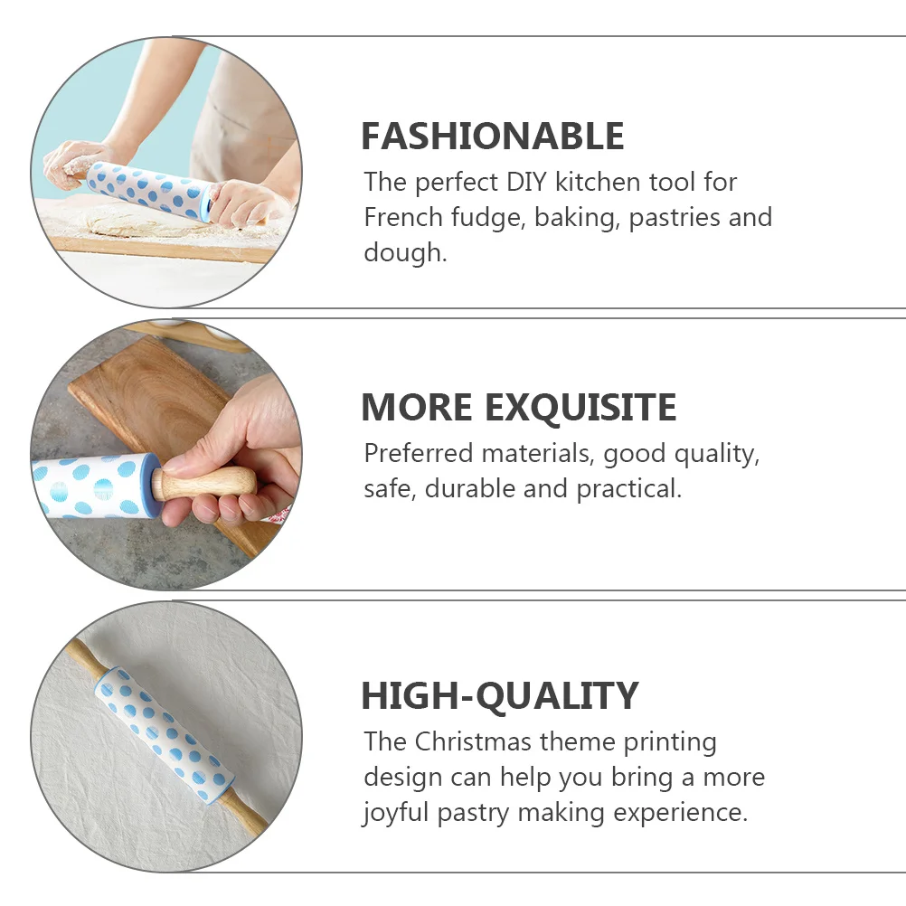

1Pcs Embossed Christmas Theme Wooden Rolling Pin Dough Roller Baking Pastry Baking Tool Practical Rolling Pin