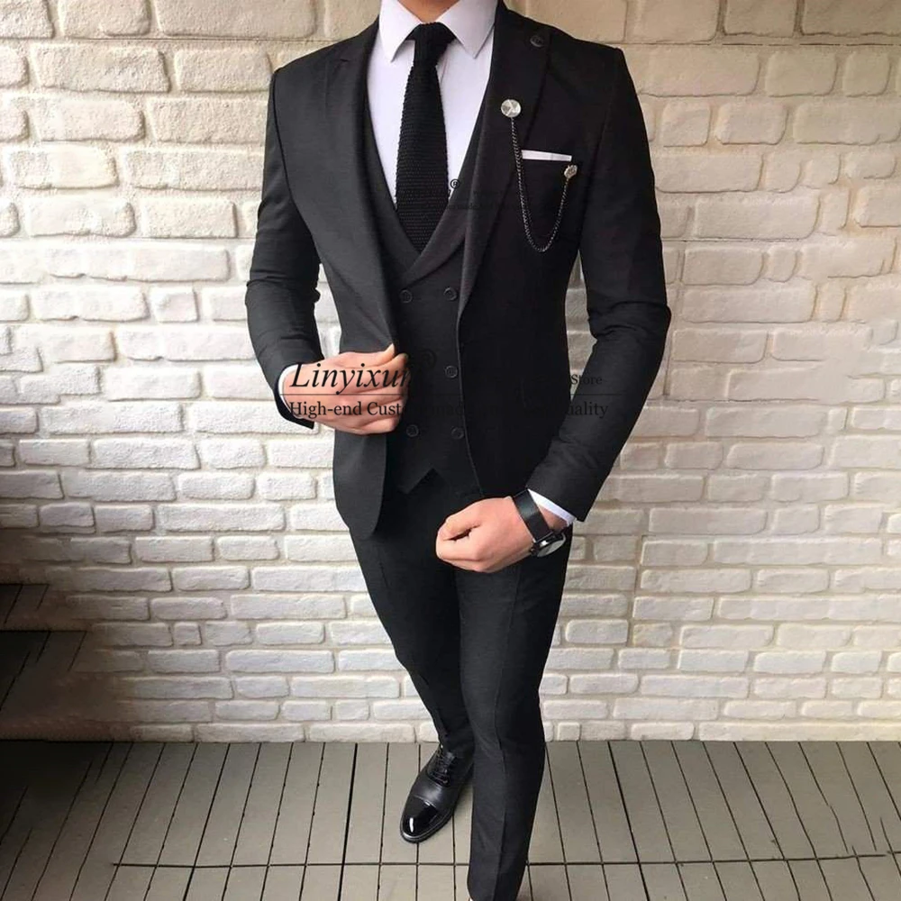 

Formal Black Daily Suits For Men Notched Lapel Groom Wedding Tuxedo 3 Piece Jacket Vest Pants Sets Business Blazer Costume Homme