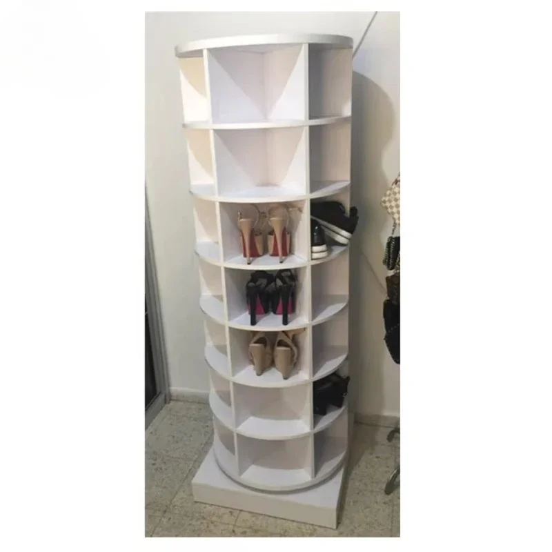 modern manufacturer 7 tiers 28 pair 360 degree wooden spinning space saving rotating entry way shoe rack display latitude run