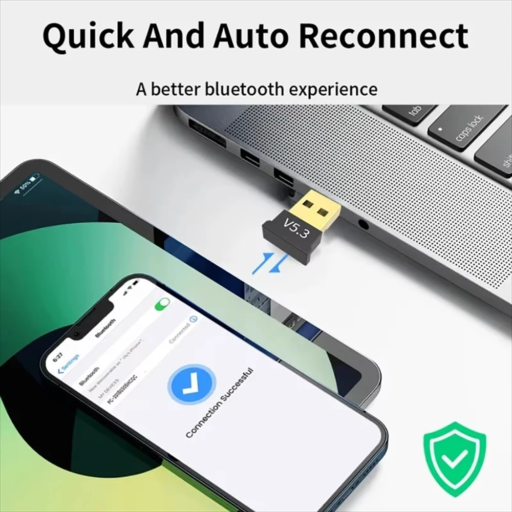 USB Bluetooth 5.4/5.3/5.1 Adapter für PC, Laptop, Computer, kabelloser Dongle, Bluetooth-Adapter, unterstützt Maus und Tastatur – Detail 3