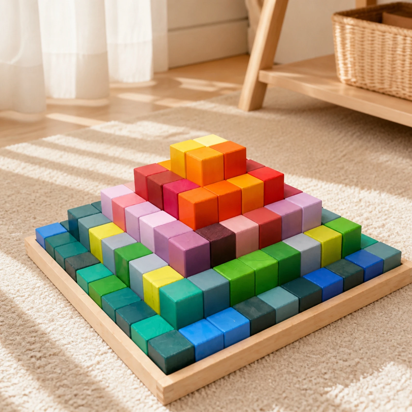 Wooden Construction Toy with Base Stackable Pyramid Stacking Blocks Preschool Learning Toys Screen-Free for Children Ages 4-6