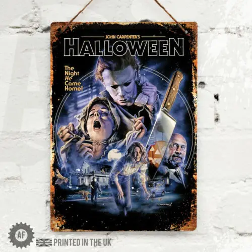 HALLOWEEN Metal Wall Sign Pub Bar Kitchen Home Mancave John Carpenter Myers Film