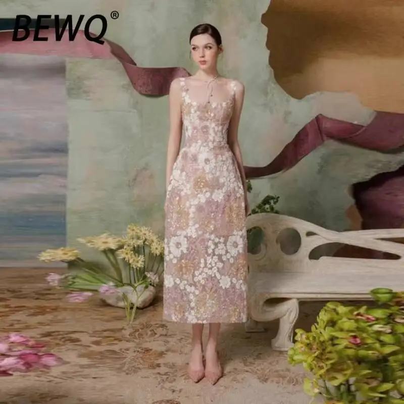 

LISM Fashion Women's Elegant Dress Slip High Waist Patchwork Flower Lace Embroidery Evening Party Dresses 2025 Autumn New