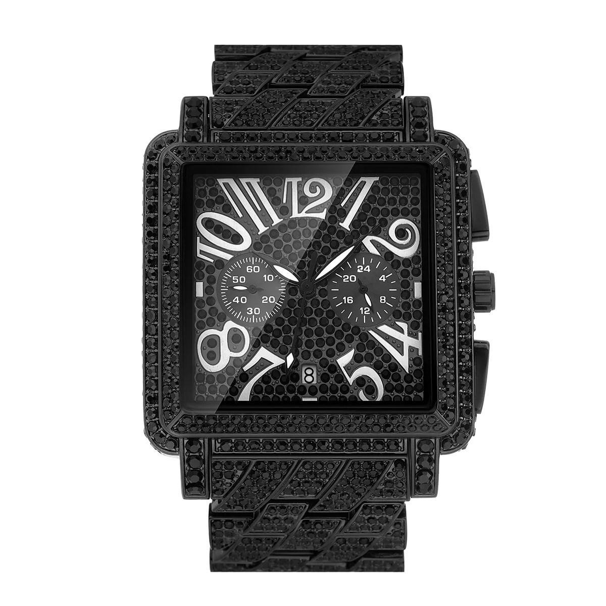 Jam Tangan Pria Versi Berkualitas Tinggi Jam Tangan Emas Besar Batu Penuh Mewah Jam Tangan Chronograph Tanggal Jam Tangan Kuarsa Pria 3 Warna